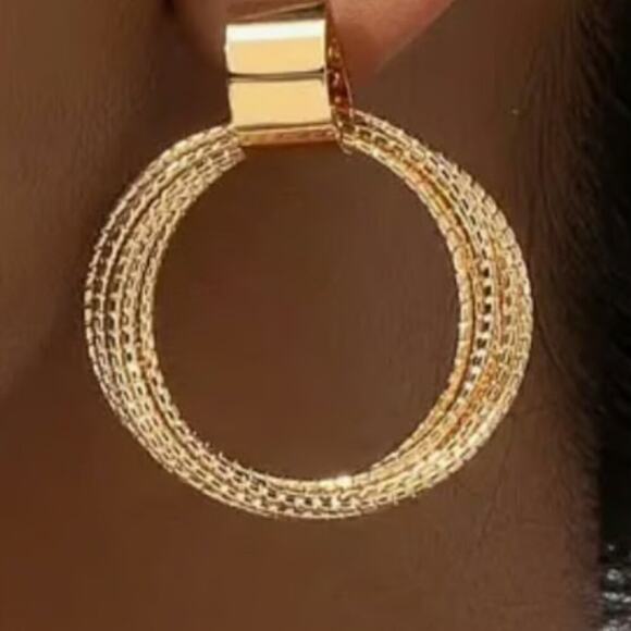 Gold Circle Drop Earrings - Picture 2 of 2